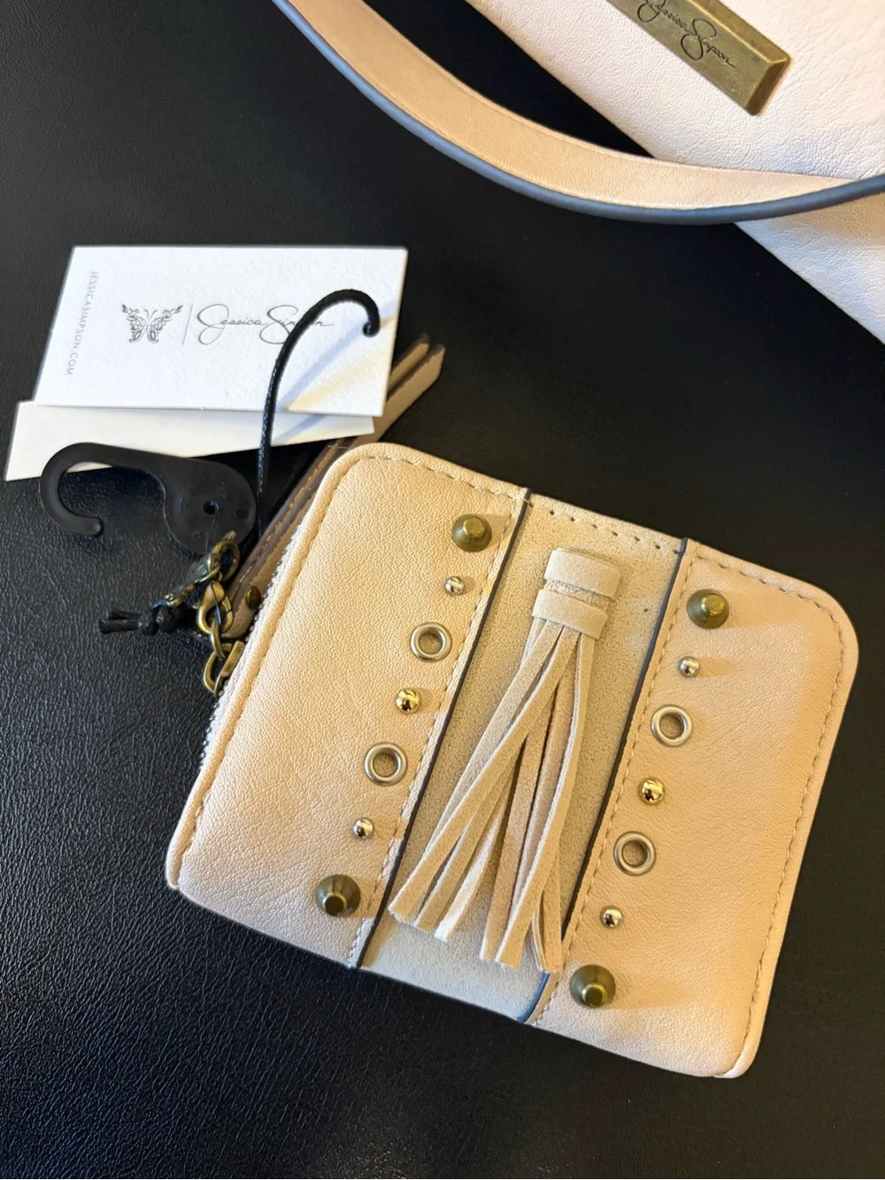 🆕 Jessica Simpson Cream Studded Satchel with Tassel Wallet NWT